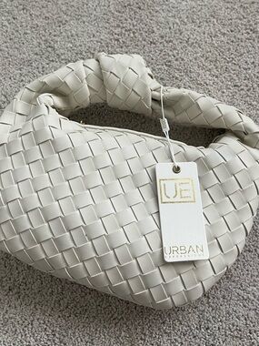 Woven Cream Hobo Bag Vegan Leather Knot Handle